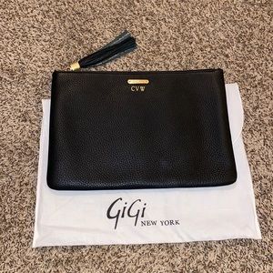 Gigi New York Black Embossed Python Leather Uber Clutch